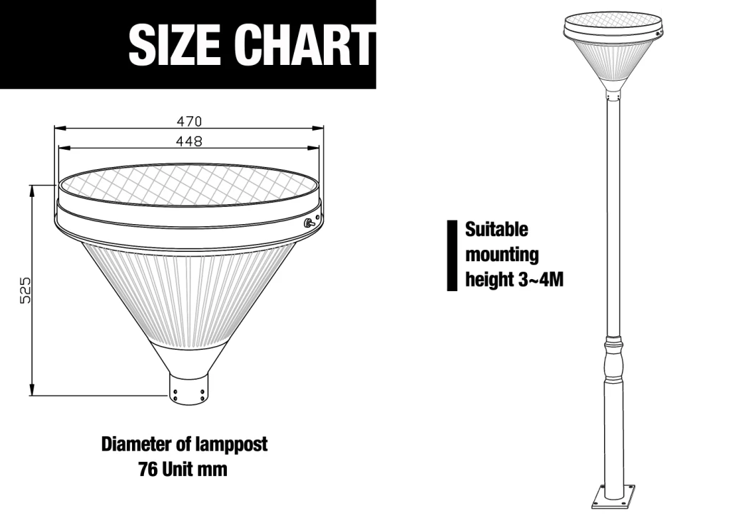 12W LED Solar Park Light for Gardens and Plaza